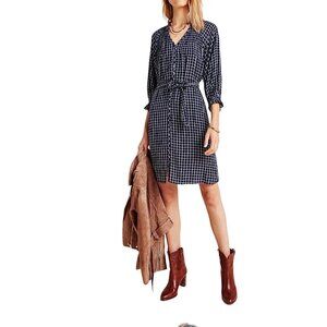 Anthropologie Maeve Sara Smocked Shirtdress in Navy Size XS NWT